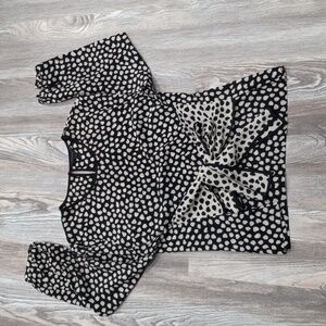 J.Crew Women's  Silk Blouse Tie-Front Chic Long Sleeve Black & Ivory Size 14